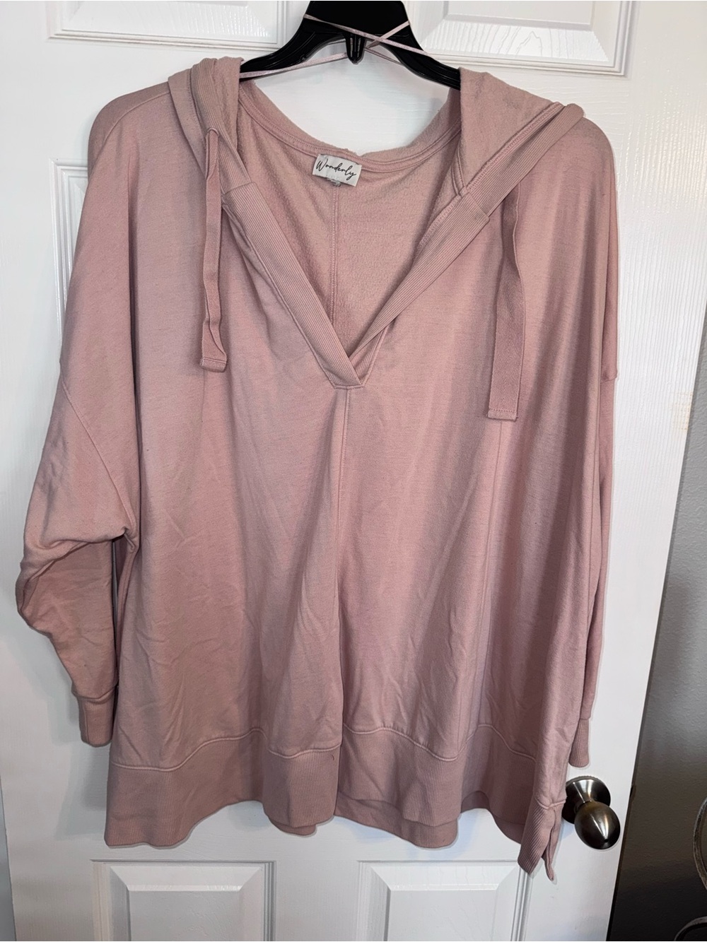 Wonderly Dusty Rose V-Neck Hoodie Sweatshirt